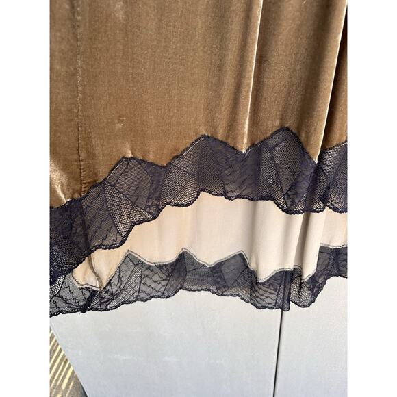 Zadig & Voltaire Joslin Velvet Midi Skirt Brown Green High Low Lace Trim Sz 36/S - Picture 8 of 16